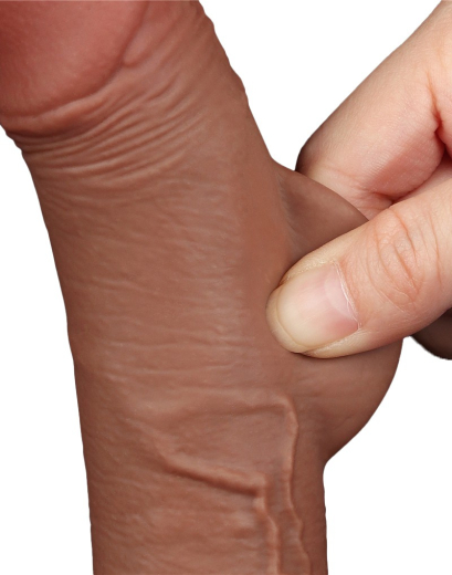 Dildo Sliding Skin 7.5-Inch curved m. abschraubbarem Saugnapf braun