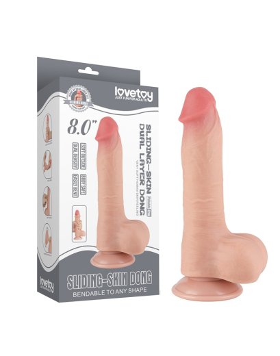 Dildo Sliding Skin 8-Inch slim w. screwed Suction Base