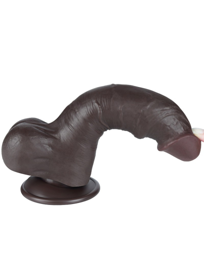 Dildo Sliding Skin 8-Inch slim w. screwed Suction Base brown