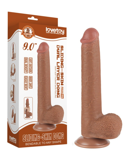Dildo Sliding Skin 9-Inch w. screwed Suction Base brown