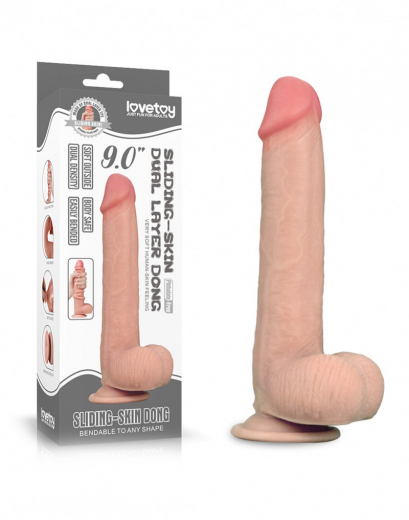 Dildo Sliding Skin Dual Layer 9-Inch slim hautfarben