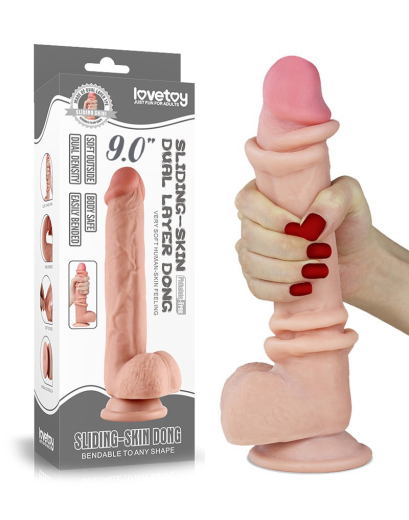 Dildo Sliding Skin Dual Layer 9-Inch hautfarben