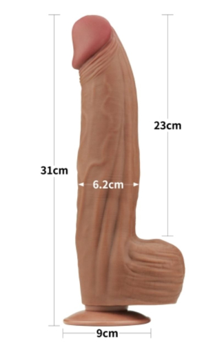 Godemiché Sliding Skin Dual Layer King Sized 12-Inch brun