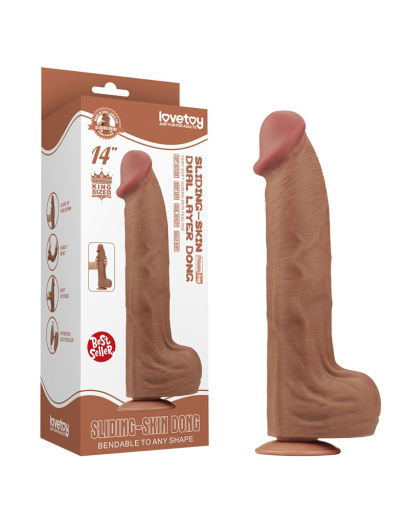 Dildo Sliding Skin Dual Layer King Sized 14-Inch braun