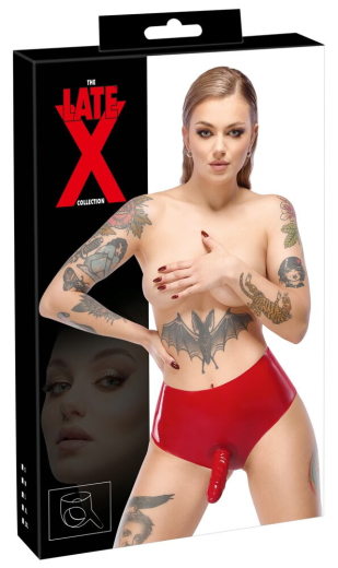 Dildo-Panties Latex redLatex-Briefs with integrated natural Dildo with Veins & Glans Strap-On buy cheap