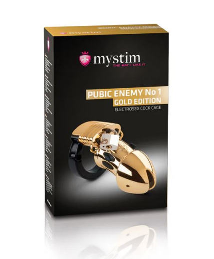 E-Stim Keuschheitskäfig Mystim Pubic Enemy Nr-1 goldfarben einstellbarer Elektrosex Peniskäfig von MYSTIM kaufen