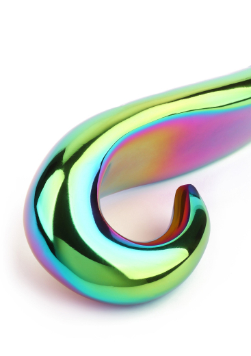 Edelstahl Dildo gerippt Teufelszunge multicolor massiv 560g schwer glänzend poliert mit Fingergriff & Reizrillen kaufen