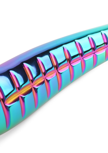 Edelstahl Dildo gerippt Teufelszunge multicolor 560g schwer mit rundem Fingergriff & Reizrillen günstig kaufen