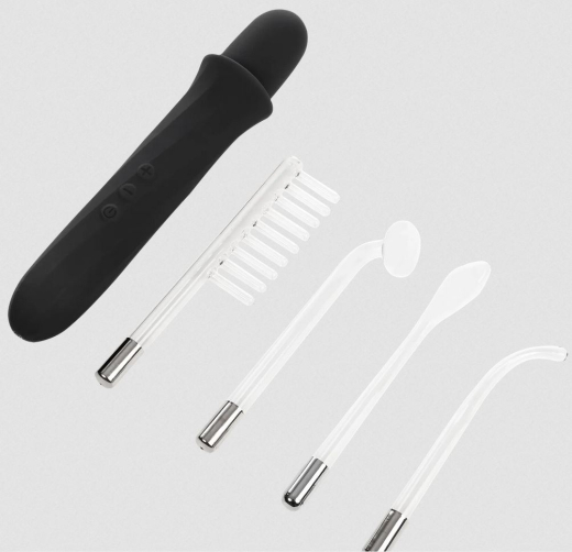 Elektrosexgerät Neon Stim Wand aufladbar mit 4 Glasaufsätzen Kamm Zunge Pilz 90-Grad Sonde von RIMBA kaufen