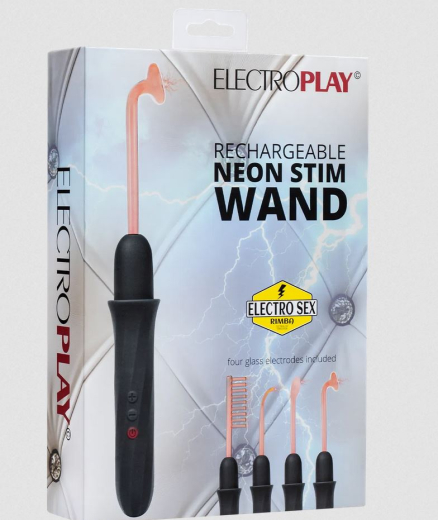Elektrosexgerät Neon Stim Wand aufladbar Set mit 4 Aufsätzen Kamm Zunge Pilz 90-Grad Sonde von RIMBA kaufen