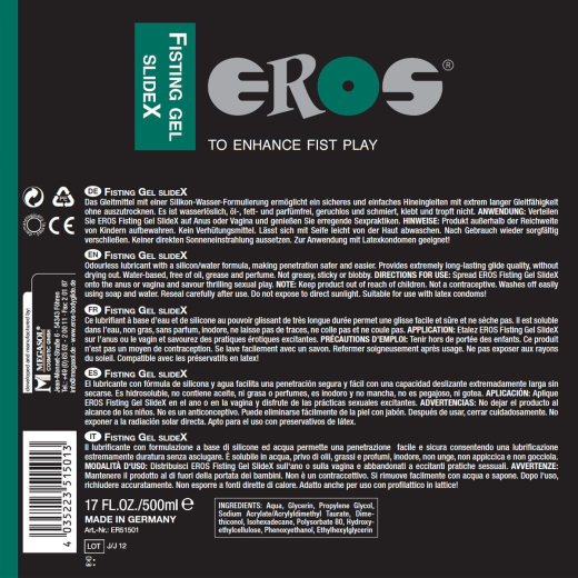 EROS Fisting Gel SlideX Hybridgleitmittel 500ml auf Silikon-Wasserbasis extrem lange Gleitfähigkeit von EROS kaufen