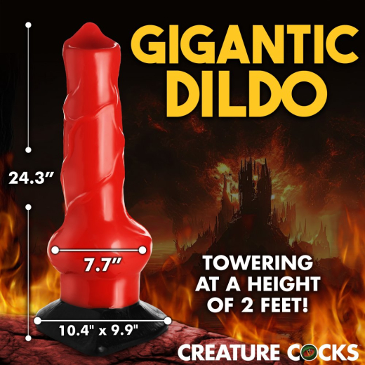 Extrem grosser Dildo Hell Hound 2-Foot PVC mit schwarzem Saugfuss-Sockel 62cm Megadildo knallrot mit Äderung kaufen