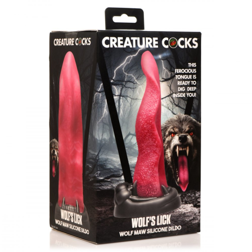 Fantasie Dildo m. Saugfuss Wolfs Lick Silikon zungenförmig texturiert rot-schwarz von CREATURE COCKS günstig kaufen