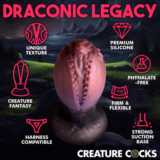 Fantasie-Dildo m. Saugfuss XL Dragon Hatch Silikon in Eierform rot-braunes Silikon-Drachenei günstig kaufen