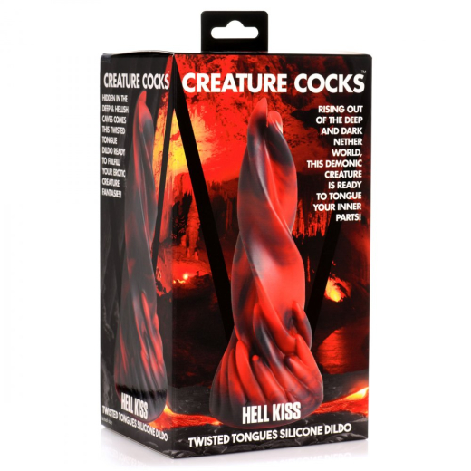 Fantasie-Dildo m. Saugnapf Hell Kiss Silikon extreme Reiz-Textur rot-schwarz von CREATURE COCKS günstig kaufen