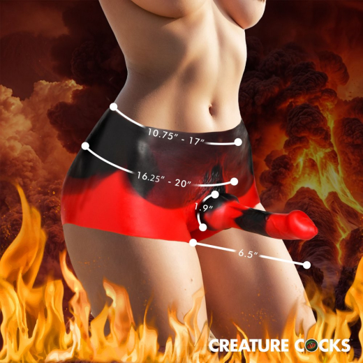 Fantasy Strap-On Pants Hell Hound Silicone strechable red-black Shorts w. Dog-like Dildo by CREATURE COCKS buy
