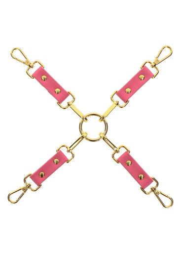 Fesselkreuz Hogtie Kunstleder pink-gold