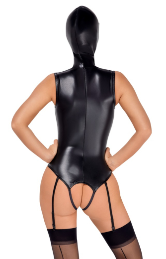 Fetisch Strapsbody ouvert m. Kopfhaube elastisch Kunstleder m. Reissverschluss brustfrei & schrittoffen günstig kaufen