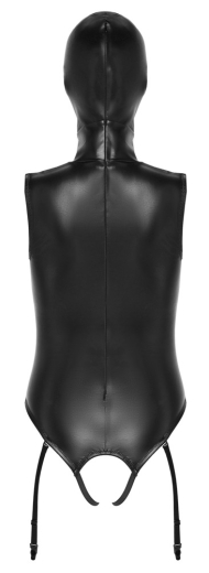 Fetisch Strapsbody ouvert m. Kopfhaube Kunstleder m. Reissverschluss brustfrei & schrittoffen angenähte Haube kaufen