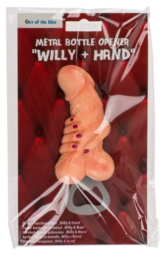 Flaschenöffner Willy & Hand Metall Kapselheber m. Penis & Hand mit roten Fingernägeln & Magnet Party-Artikel kaufen