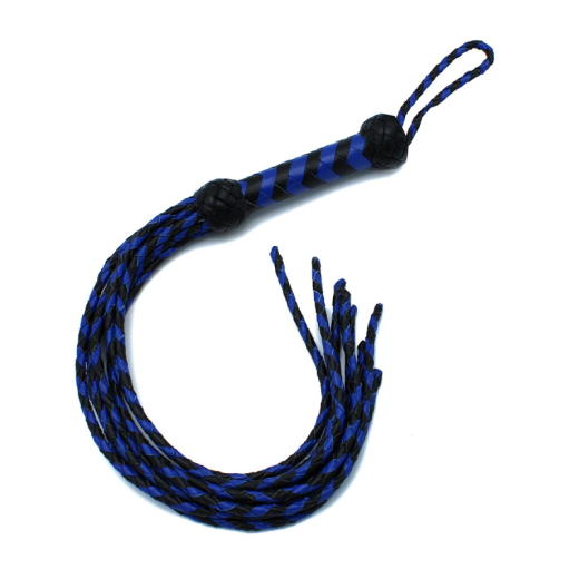 Flogger Peitsche geflochten Leder 9-Tails blau-schwarz