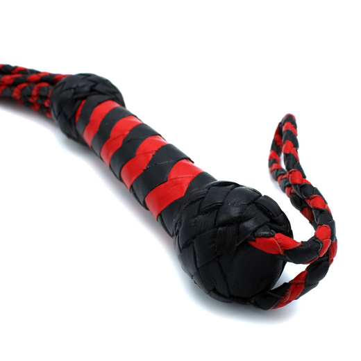 Flogger Peitsche geflochten Leder 9-Tails rot-schwarz mit 9 geflochtenen Schwänzen 66cm Länge 200 Gramm kaufen