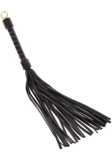 Flogger Whip studded black-gold PU-Leather with golden-colored spiral-shaped Pearl-Chains golden Eyelet @Hanlde buy