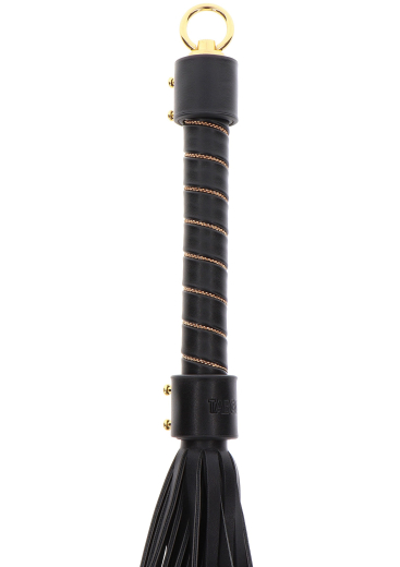 Flogger Whip studded black-gold PU-Leather with golden spiral-shaped Pearl-Chains & Eyelet soft & vegan buy