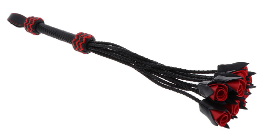 Flogger Whip Roses braided Leather extraordinary Design with Rose-shaped Ends red-black by HIDDEN DESIRE buy cheap
