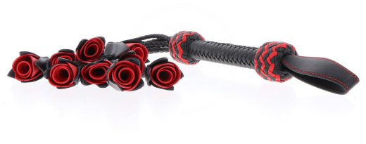 Flogger Whip Roses braided Leather extraordinary Design with Rose-shaped Ends red-black Handle by HIDDEN DESIRE buy