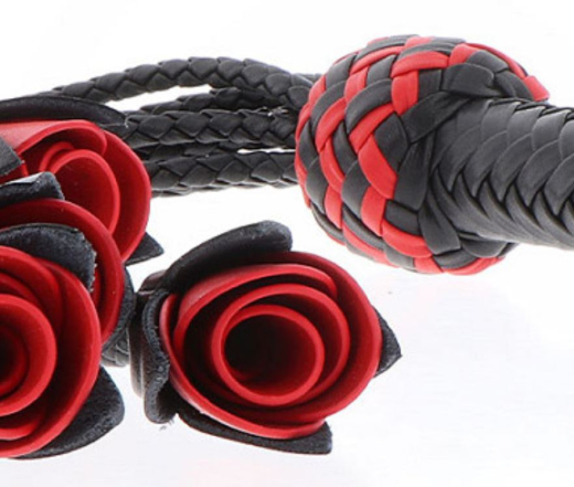 Flogger Whip Roses braided Leather with Rose-shaped Ends red-black Handle with Loop by HIDDEN DESIRE buy cheap