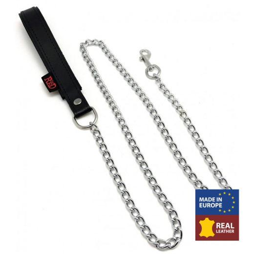 Führungsleine Kette m. Lederhandschlaufe 1 Meter schwarz