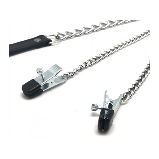 Guide Leash Chain w. Nipple Clamps & Leather Wrist Loop BDSM adjustable Alligator Clamps by THE RED buy