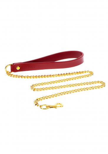 Guinzaglio con catena in similpelle rosso-oro