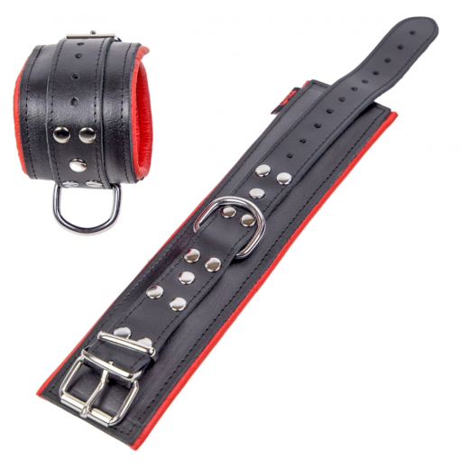 Ankle Restraints padded w. D-Ring Leather black-red by Buckle adjustable rounded Edges w. Snap-Carabiner buy