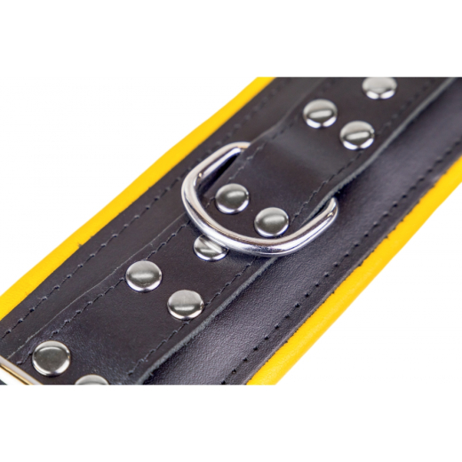 Fussfesseln gepolstert m. D-Ring Leder schwarz-gelb einstellbar mit Schnallen hochwertiges Rindsleder von THE RED kaufen