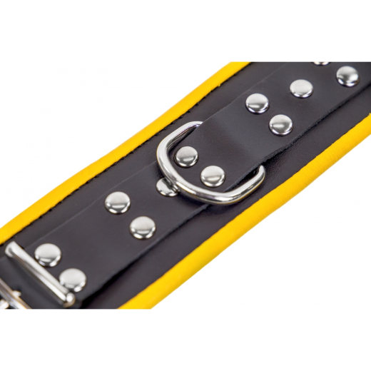 Ankle Cuffs w. D-Ring Leather black-yellow adjustable by Buckles Cowhide vegetable tanned by THE RED buy cheap