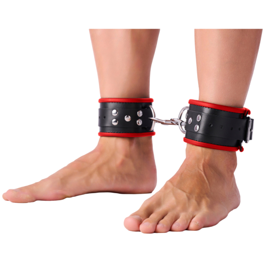 Ankle Cuffs w. D-Ring Leather black-red adjustable by Buckles Cowhide vegetable tanned by THE RED buy cheap