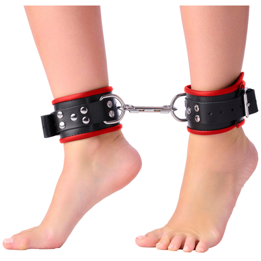 Ankle Cuffs w. D-Ring Leather black-red adjustable Cowhide vegetable tanned by THE RED buy cheap