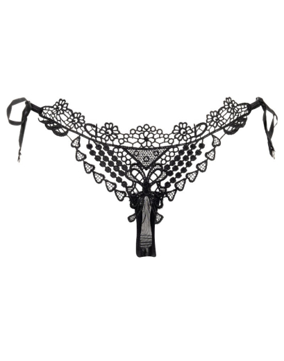 G-String laced w. Embroidery black elastic adjustable by Lacings embroidered @Back by RIMBA buy cheap