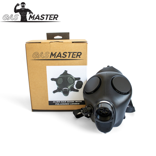 Gasmaske Alien m. polarisierten Gläsern & Metall-Augenkappen Gummi-Fetischmaske von GASMASTER kaufen