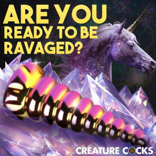 Glass-Dildo w. Stand Twilight Rainbow with graduated Ribs Fantasy-Dong Unicorn-Horn by CREATURE COCKS buy cheap