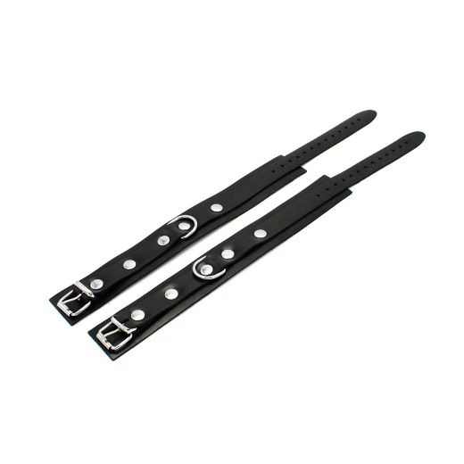 Rubber Ankle Restraints w. Buckles slim & flexible black shiny Ankle-Cuffs 7mm Material Strength buy