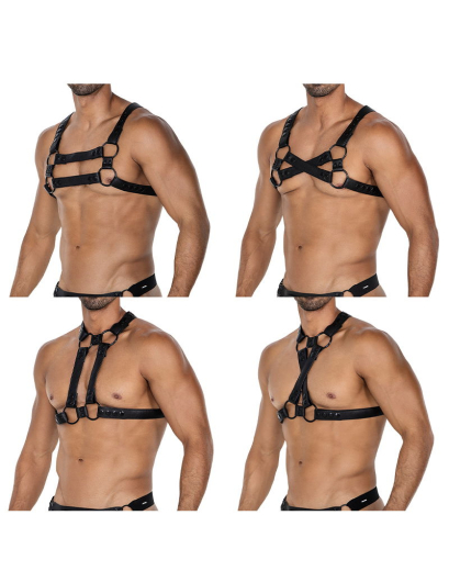 H4RNESS by C4M 4-Way Harness black different 4-Ways wearable artificial Leather Harness buy cheap