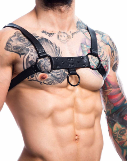 H4RNESS by C4M Party Harness schwarz aus strapazierfähigem PU-Kunstleder & Metallringen mit Druckknöpfen kaufen
