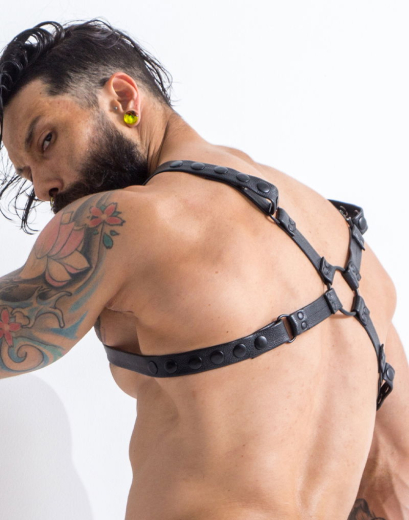 H4RNESS by C4M Party Harness schwarz aus strapazierfähigem PU-Kunstleder mit Druckknöpfen verstellbar kaufen