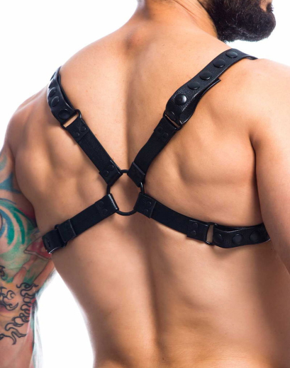 H4RNESS by C4M Party Harness schwarz Kunstleder mit Druckknöpfen verstellbar Brustharness günstig kaufen