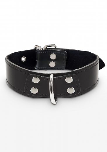 Collar w. D-Ring black PU-Leather Velvet lined