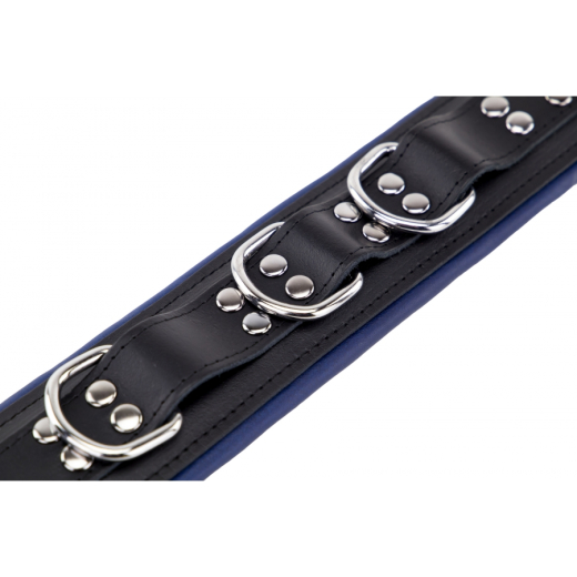 Halsband gepolstert m. D-Ringen Leder schwarz-blau einstellbar Rindsleder BdSM Halsband von THE RED günstig kaufen