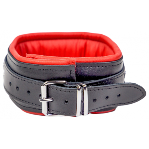 Halsband gepolstert m. D-Ringen Leder schwarz-rot mit Schnalle einstellbar Rindsleder BdSM Halsband von THE RED kaufen